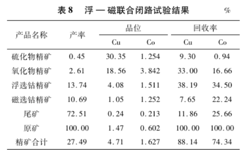 浮一磁聯(lián)合工藝試驗結果